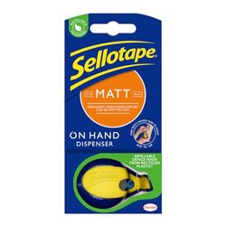 Sellotape On-Hand Dispenser met onzichtbare matte tape, beide handen vrij voor knutselen en verpakken, inclusief navulbare dispenser & onzichtbare matte tape rol (18 mm x 15 m)