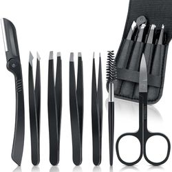 7 Set Pinzetta Sopracciglia Professionale, Romon Portatile Acciaio Inossidabile Pinzetta Sopracciglia, Pinzette di Precisione con Rivestimento Antiscivolo per Ciglia, Peli Incarniti, Peli della Barba