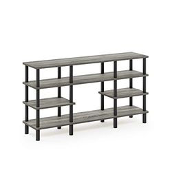 Furinno Turn-N-Tube Meuble TV Multi-Usages à 4 Niveaux à Étagère Large, Chêne Français Gris/Noir, One Size