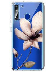 Compatible para Samsung Galaxy A21 Funda Transparente Ultrafina TPU Suave Silicona Carcasa Cristal Clear Ultra Slim Diseño Flores Anti-Choques Antideslizante Case de Silicona para Samsung Galaxy A21.