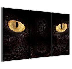 Kunstdruk op canvas, zwarte kat, moderne afbeeldingen uit 3 panelen, klaar om op te hangen, 100 x 70 cm