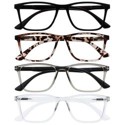 OPULIZE NYX Blue Light Blocking Reading Glasses - Anti-Glare Computer and Gaming Eyewear - 4 Pack - UV and Eyestrain Protection - Rectangular Frame - Black Brown Grey Clear - Men Women - + 3.50