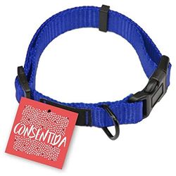 Consentida Collare per Cani T3, Taglia L, 33-50 x 2 cm, Blu, in Tessuto Liscio e Resistente, regolatore Integrato con Chiusura a Scatto