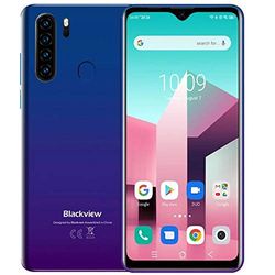 Blackview A80 Plus【2021】 Smartphone Móvil Libres 4G, Pantalla HD + 6.49’’, Helio P22 4GB + 64GB, Cuatro Cámaras Traseras, Batería 4680mAh, Grosor 8.8mm, Android 10 Teléfono Dual SIM, NFC GPS Azul