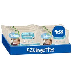 TIDOO - Pure Water Wipes - Soft and Ultra Resistant Baby Wipes - Compostable Cleansing Wipes without Allergens - Baby Care for Normal & Fragile Skin - 9 x 58 Sanitizing Towels