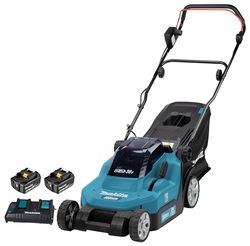 Makita DLM382PM2 - Cortacésped doble de iones de litio LXT de 18 V (36 V) de 38 cm con 2 baterías de 4,0 Ah y cargador de doble puerto