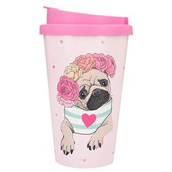 Depesche 2180.027 To-Go beker van kunststof met motief, 350 ml, herbruikbaar, mopshond