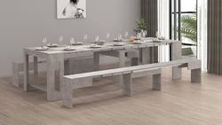 Banc Torquato, Lot de 2 sièges pour Table à Manger, bancs extensibles, 290x25h45 cm, Gris