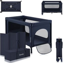 lionelo Jasmin Easy FoldCuna de Viaje para Niños de hasta 15 kg de 0 a 36 Meses Colchón de Espuma T25, 2 Niveles de Altura, Easy Fold, Entrada Lateral, Ruedas (Blue Navy)