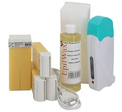 EpilWax - Kit Chauffe Cire Épilation Professionnelle avec 4 x Recharges Roll on Cire à la Vanille, 100 x Bandes d'Épilation et Huile après Épilation - Gamme Solo