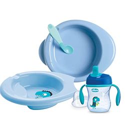 Chicco Conjunto de louça de silicone para bebé, conjunto de utensílios infantis para desmame com prato térmico, prato comer fácil, copo de aprendizagem para bebé e colher de silicone, louça infantil 6