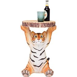 Kare Design Table d'Appoint Animal Tigre, Marron/Orange, Rond, Diamètre 35 cm, Table de Salon, Meuble, Cadeau, Deco Intérieur, Décoration Chambre, Maison