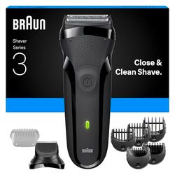 Braun Series 3 Electric Shaver, 3 Flexible Blades, Beard Trimmer Attachment, +5 Combs, Dry Razor for Men, Designed in Germany, 300BT, Grey