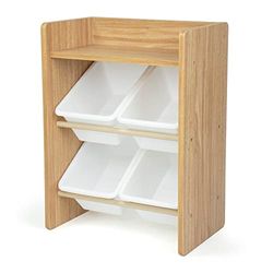 Humble Crew Étagère, Étagère et Organisateur de Jouets avec 4 boîtes de Rangement, Bois Naturel/Blanc
