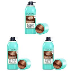 L'Oréal Paris Spray Ritocco Perfetto, Spray Istantaneo per Radici e Capelli Bianchi, Durata fino a 1 Shampoo, Colore: Castano Mogano, 75 ml (Confezione da 3)