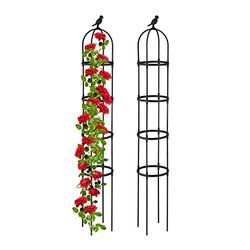 Relaxdays plantensteun set van 2, 188x30 cm, voor klimplanten, klimsteun, decoratieve vogel, metaal, vrijstaand, zwart