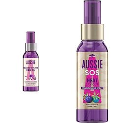 Aussie Leave In-Reconstructor Hair Oil with Avocado,Joboba and Macadamia Nut Oil + Heat Protection Spray with Tasmanian Pepper Leaf : For Dry Damaged Hair(2x100ml)