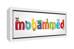 Feel Good Art Design schattig illustratief ingelijst op canvas, de solide witte houten rand (19 x 46 x 3 cm, klein, Mohammed)