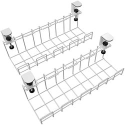 Soporte para cables de escritorio con abrazadera para el orden en el lugar de trabajo: guarda cables, cargadores y regletas de enchufes sin herramientas (2× M, metal blanco) KD Essentials