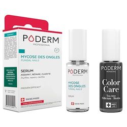 PODERM - LOT 2 PRODUITS | MYCOSE ONGLE TRAITEMENT | Best Seller | Soin professionnel pied/main | Facile & rapide | Swiss Made + Vernis Noir TEA TREE - Traitement des Ongles Abîmés par MYCOSE