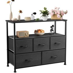 DUMOS Commodes en dressoirs voor slaapkamer, commode, dressoir met 5 laden, tv-kast met stabiel stalen frame, ideaal voor slaapkamer, woonkamer (zwart)