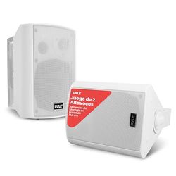 Pyle Sistema de par de alto-falantes, ativo, passivo, resistente a intermédios, sem fios, som estéreo, interiores, exteriores, AUX, Bluetooth, branco