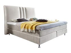 Atlantic Home Collection Rita - Letto a molle insacchettate, 140 x 200, con materasso a molle insacchettate a 7 zone, rivestimento in tessuto vellutato e testiera imbottita, durezza H2, colore: Crema