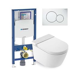 Mizubath - Set WC sospeso giapponese Isla display LED bianco - Pulizia ad acqua e asciugatura ad aria | Modulo WC Geberit Duofix 12 cm Profondità | Placca doppio scarico Sigma 30 bianco