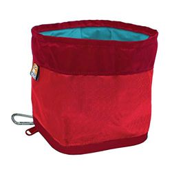 Kurgo Zippy, Comedero Plegable para Perro, Cuenco de Viaje Portátil para Comida y Agua con Mosquetón, 1.36L, Rojo