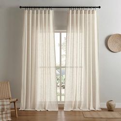 Joydeco Tende in lino per soggiorno, tende semi-velate lunghe 183 cm, set di 2 pannelli, tende plissettate e tende color crema (larghezza 132 x lunghezza 183 cm, lino)