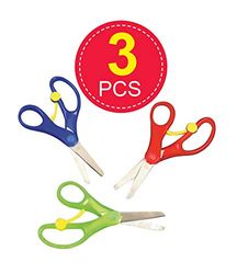 Baker Ross E7376 Spring-Loaded Scissors - Pack of 3, Small School Childrens Kids Scissors, Stainless Steel Blades Safety Comfort Grip Handles Student Toddler Craft Cutting, Assorted Colour, 13cm