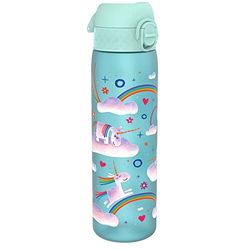 ION8 Borraccia a Prova di Perdite, 500ml, Facile da Aprire, Serratura Sicura, Lavabile in Lavastoviglie, Senza BPA, Maniglia per il Trasporto, Adatta a Portabicchieri, Unicorno Arcobaleni