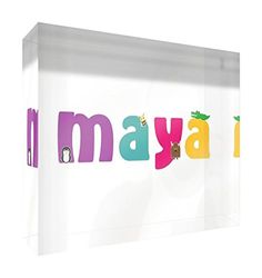 Little Helper Souvenir Décoratif en Acrylique Transparent Poli comme Diamant Style Illustratif Coloré avec le Nom de Jeune Fille Maya 10,5 x 15 x 2 cm Grand
