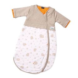 Gesslein Bubou 772097 Babyslaapzak met afneembare mouwen: temperatuurregulerende slaapzak voor het hele jaar, baby/kinderen maat 90 cm, beige/wit met kittens