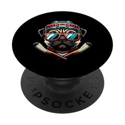 Pug Con Casco De Hockey Y Palos Cruzados PopSockets PopGrip Adhesivo