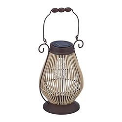 Relaxdays Lampada Solare per Ambienti Esterni, Lanterna con Catena di Luci a LED, Giardino e Balcone, in Rattan, Marrone
