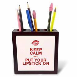 3dRose Keep Calm e Mettere Il Rossetto on-Tile portapenne, 12,7 cm (PH 214536 _ 1), 12,7 cm