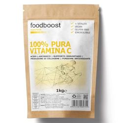 100% Vitamina C in polvere Pura 1 Kg - foodboost - senza additivi, conservanti, edulcoranti. Per Collagene, supporto immunitario, ossa e articolazioni. marchio di fiducia italiano