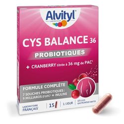Alvityl Cys Balance 36 – Probiotiques - Cranberry 36 mg de PAC (ProAnthoCyanidines) - Complexe de 7 souches probiotiques : 9 milliards UFC + inuline – 15 jours