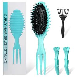 Vinabo Curly Hair Brush, Boar Bristle Curl Defining Brush, Bounce Curl Brush for Different Hair Types (Green)