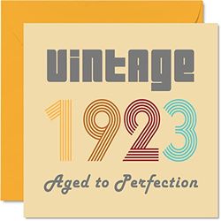 100e verjaardagskaarten voor mannen en vrouwen - vintage 1923 verouderd tot perfectie - 100 verjaardagskaart grappig voor haar hem, 145 mm x 145 mm beste vriend verjaardagskaarten voor overgrootvader oma oma oma nanny nan