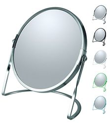 Spirella Specchio da Trucco da Tavolo, Specchio di Bellezza, Specchio cosmetico bifacciale, Specchio da toeletta Girevole Akira, ingrandimento 5X - Argento Satinato