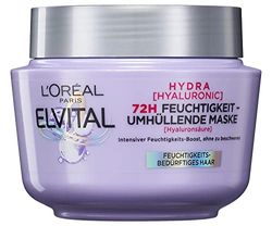 L'Oréal Paris Elvital Hydra Hyaluronic Moisturising Hair Mask for Shiny Hair, Hyaluronic Intensive Treatment for a Moisture Boost, Up to 72 Hours Long-Lasting Moisture and Care, 300 ml