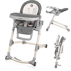 LIONELO Cora voederstoel 54 x 85 x 105 cm baby tot 15 kg, 6-36M, 5-punts veiligheidsgordels, zachte inleg, 3 verstelbare ruggensteun, 4 verstelbare hoogte 2 verstelbaar dienblad, Easy Stand-functie