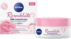 NIVEA Rosenblomma 24h dagvård (50 ml), ansiktsvård med rosenvatten och hyaluron, lätt gelkräm för smidig känslig hud