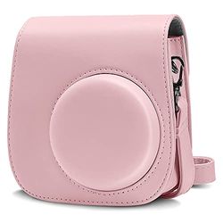 Cpano PU Leather Camera Case Compatible with Instax Mini 11 Instant Camera with Adjustable Strap and Pocket (Pink)
