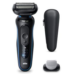 Braun Series 5 Electric Shaver, Wet & Dry Foil Razor for Men with Body Groomer Attachment, Cordless, Up to 50 min, 100% Waterproof, 52-B1600S, Blue