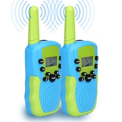 NK Talkies-Walkies pour Enfants de 4 5 6 7 8 9 Ans (Piles Incluses) - Longue Portée 3km, Écran LED, 22 Canaux, Jouet pour Enfants avec Lampe de Poche, Cadeau de Noël Anniversaire, Couleur Bleu/Vert