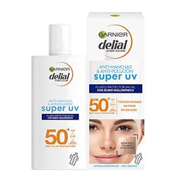 Garnier Delial Super UV Fluido Protector Facial Antimanchas y Antipolución con [Ácido Hialurónico]. Muy Alta Protección FPS 50+. Textura invisible. Sin picor en los ojos. 40 ml