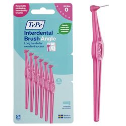 TePe Interdental Brush Angle, Pink, 0.4mm/ISO 0, 6pcs, Interspace Cleaning, Plaque Remover for Teeth with Narrow Gaps, ensures Strong Gums, Carton Pack
